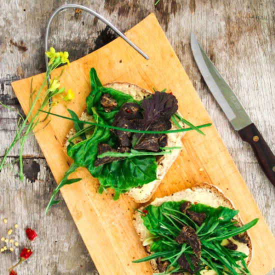 Beef Jerky Arugula Sandwich