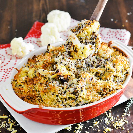 Cheesy Quinoa Cauliflower Casserole