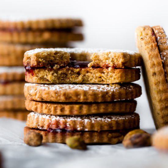 Raspberry Pistachio Linzer Cookies