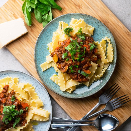 Veggie Lentil Bolognese with Pesto