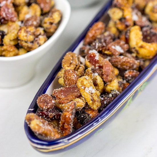 Maple Mixed Nuts + Candied Bacon