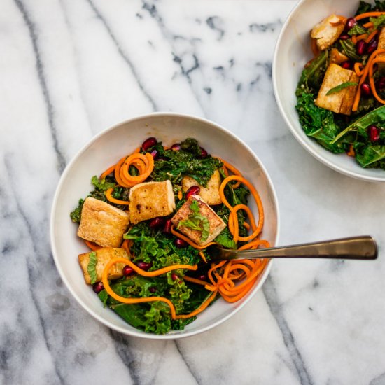 Kale, Tofu, and Pomegranate Stir Fry