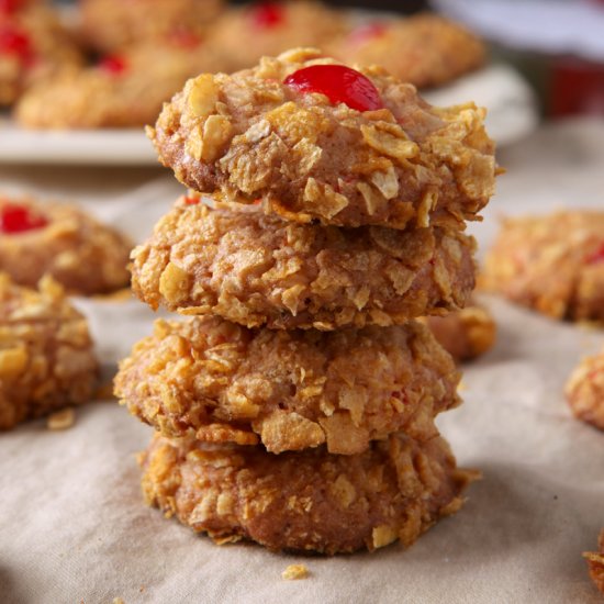 Cherry Winks Cornflake Cookies