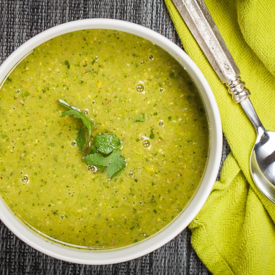 Pea Soup with Cilantro & Pistachios