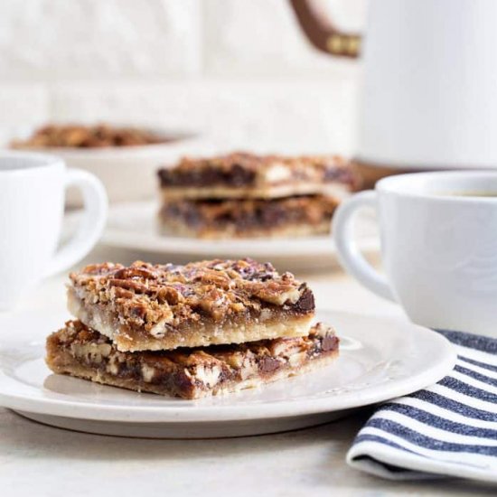 CHOCOLATE BOURBON PECAN BARS