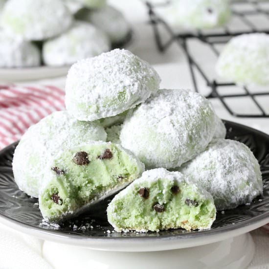 Pistachio Chocolate Chip Snowball Cookies