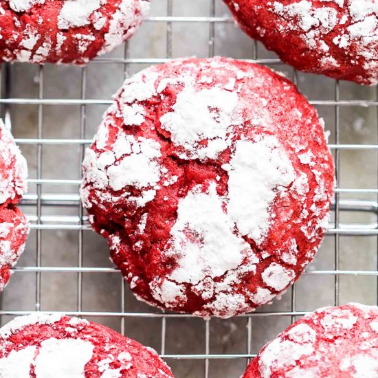 Cakey Red Velvet Crinkle Cookies