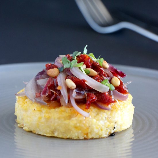 Caramelized Red Onions Polenta Bite