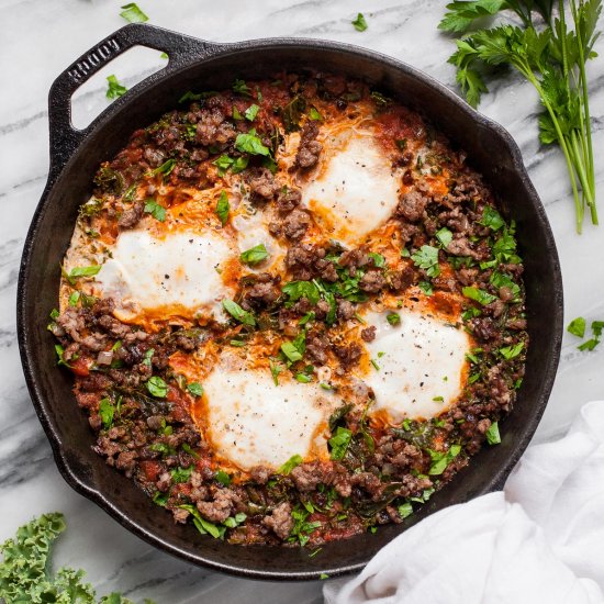 Eggs in Purgatory w/Sausage & Kale