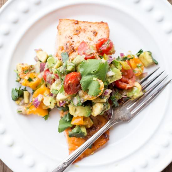 Baked Salmon and Avocado Salsa