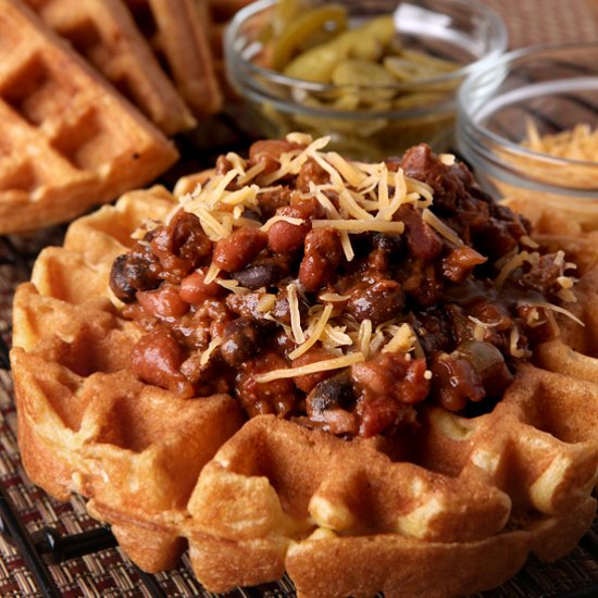 Cornbread Waffles and 3 Bean Chili