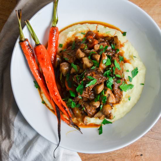 Wine Braised Beef + Parsnip Purée