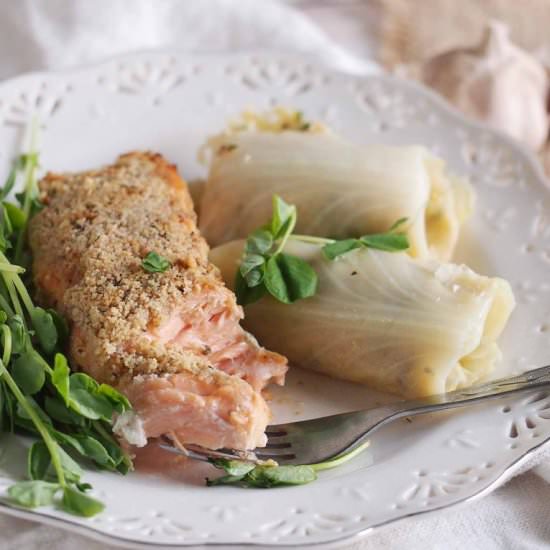 Honey mustard salmon with nut crust