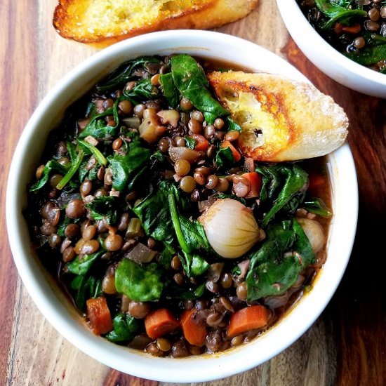 Red Wine Braised Lentils w/ Spinach