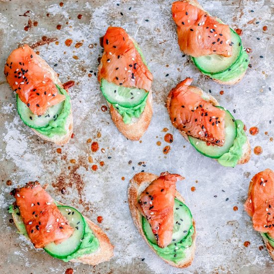 Sesame Soy Smoked Salmon Crostini