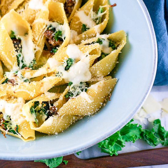 kale and sausage shells