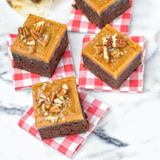 Caramel Brownies with Maple Pecans