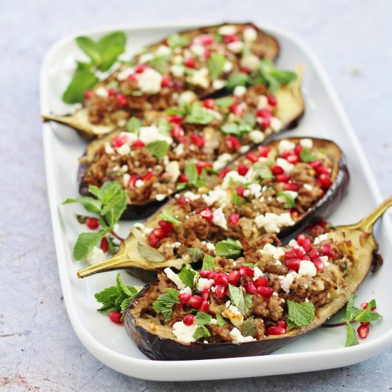 Lamb Stuffed Aubergines with Feta