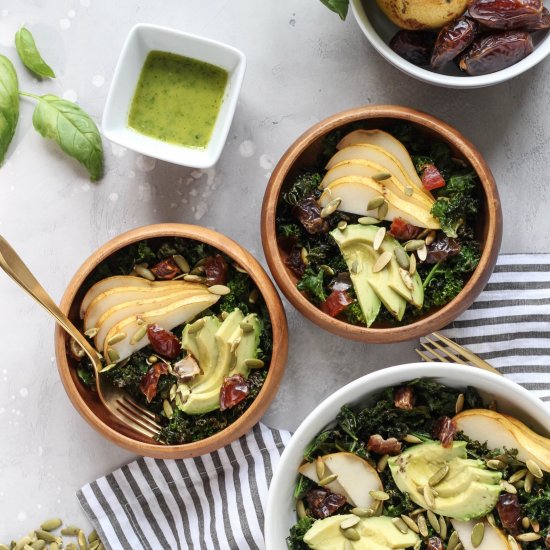 Crispy Kale Salad with Dates + Pear