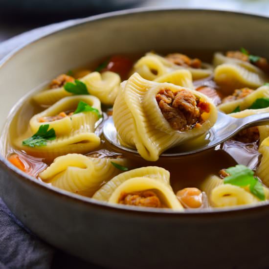 Vegetarian Pasta Soup with Seitan