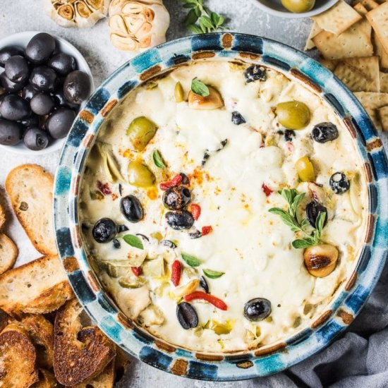 Cheesy Artichoke Olive Dip