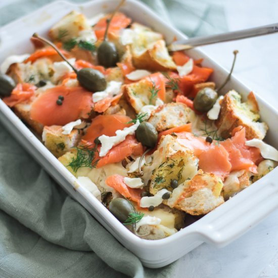 Savory Smoked Salmon Bread Pudding