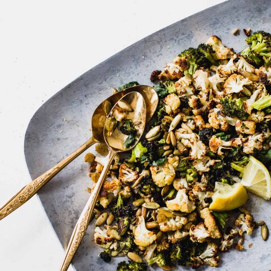 Roasted Broccoli Cauliflower Salad