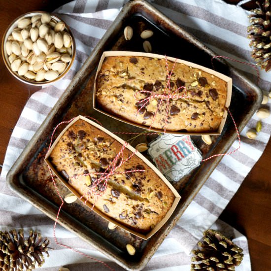 olive oil chocolate pistachio loaf