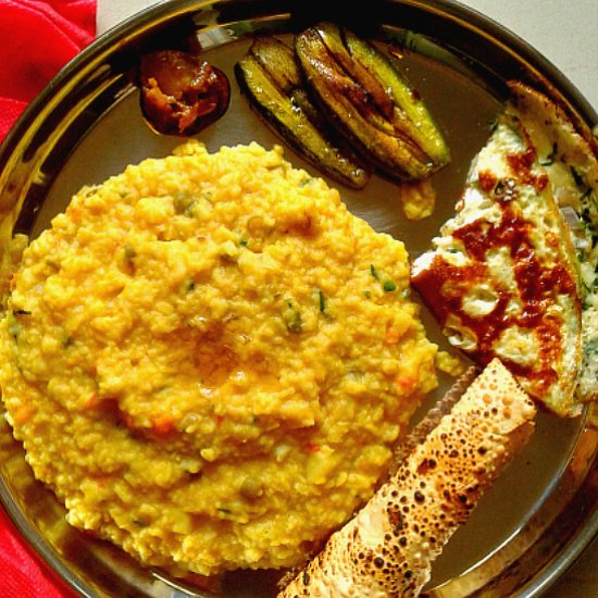 Indian khichdee rice-lentil platter