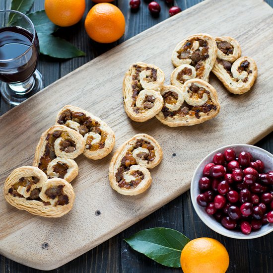 Sausage and apricot palmiers