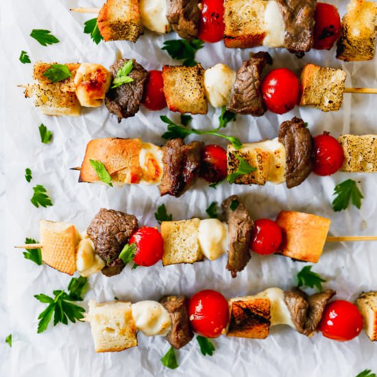 Beef Tenderloin Crostini Skewers