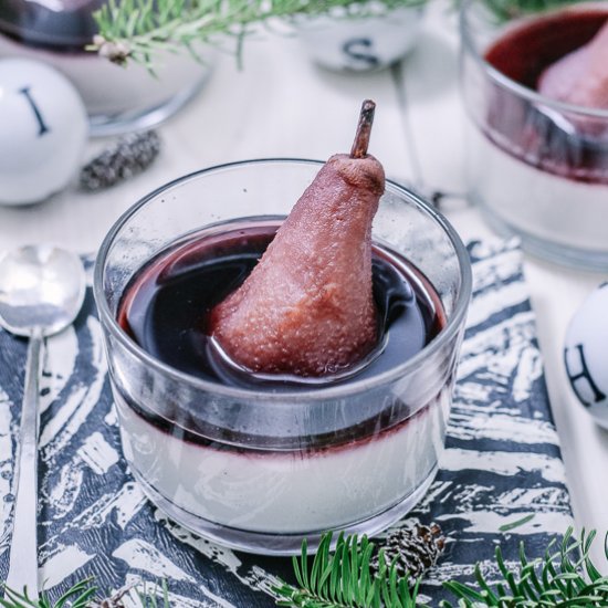 Panna Colada with Poached Pears