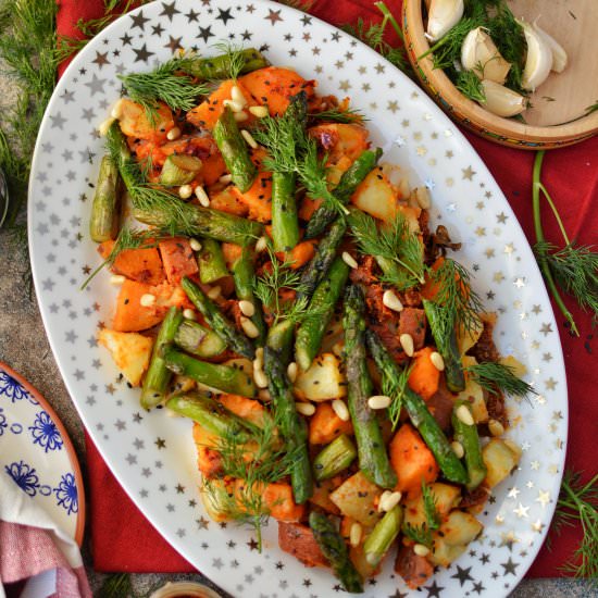 Roasted potato salad with asparagus