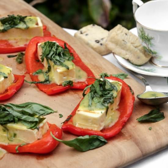 halloumi cheese on roasted peppers