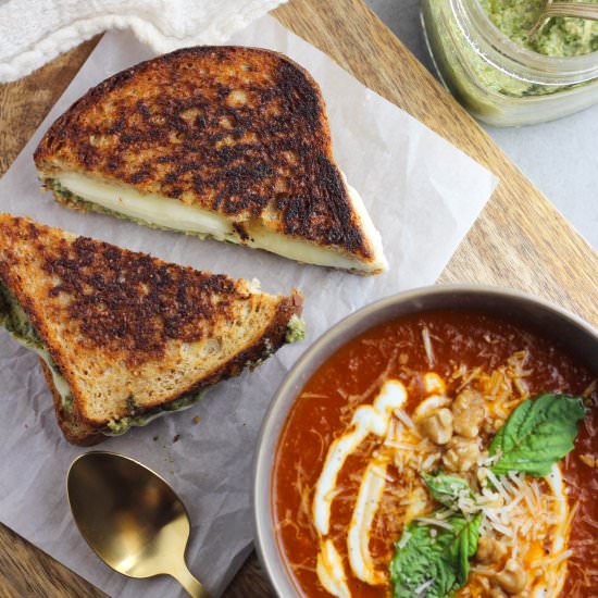 Tomato Soup & Pesto Grilled Cheese