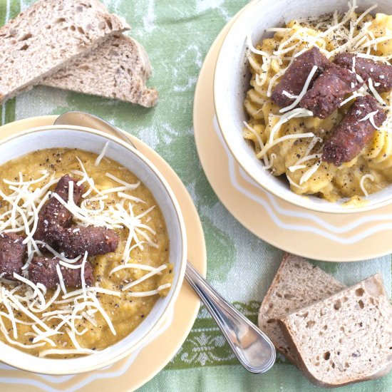 Soup with spicy Merguez sausages