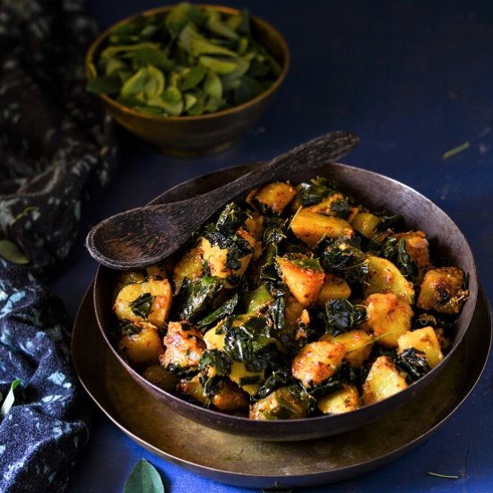 Moringa leaves and potato sabzi