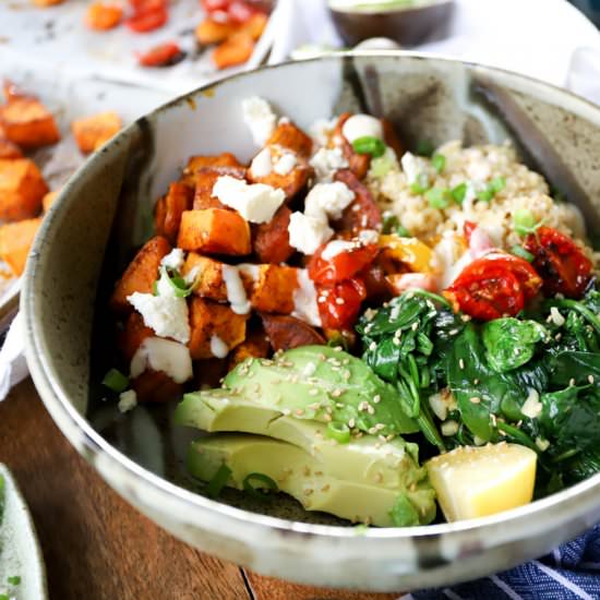 Grain Bowls with Garlicky Spinach