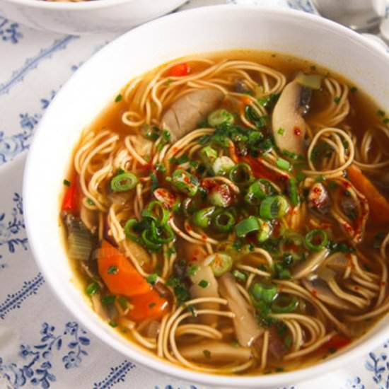 Spicy Mushroom Egg Noodle Soup