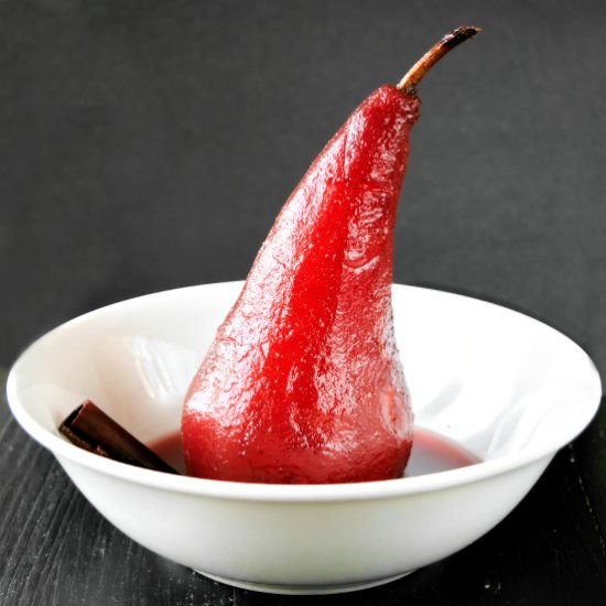 Poached pears in red wine