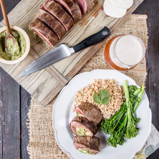 Mozzarella and Pesto Stuffed Steak