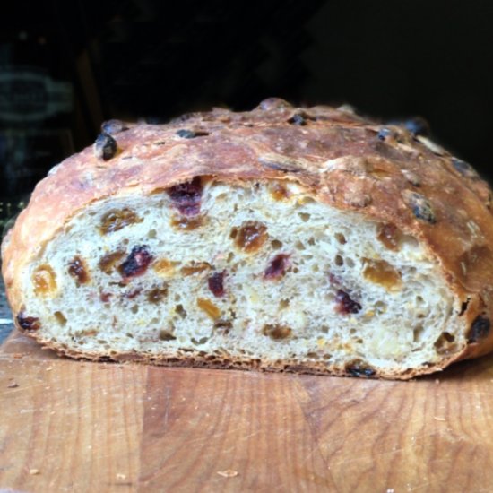 No Knead Orange Cran-Raisin Bread