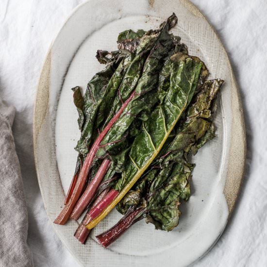 10 Minute Roasted Rainbow Chard