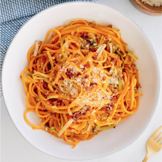 Pasta with Leeks and Pancetta