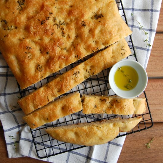 Roasted garlic pecorino focaccia