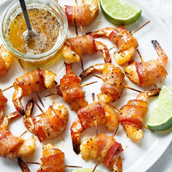 Honey-garlic Bacon Wrapped Shrimp