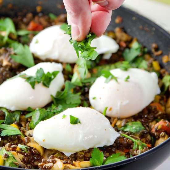 Poached Eggs & Lentil Hash