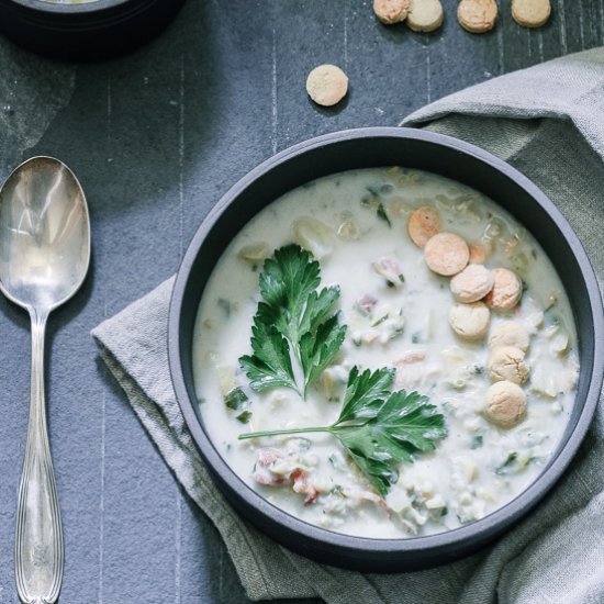 Paleo Clam Chowder & Oyster Cracker