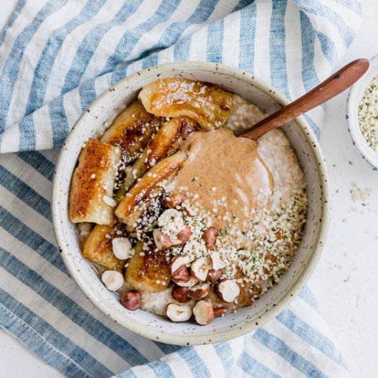 Steel cut oats with fried bananas