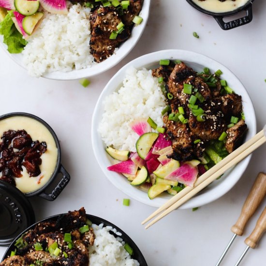 Bulgogi with Bacon Cheese Fondue